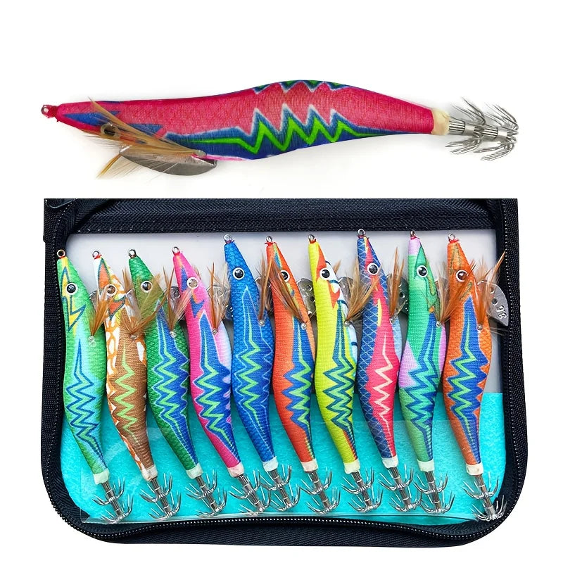 10 PCS Squid fishing bait squid hook sea fishing bait luminous hook bait luminous wood shrimp