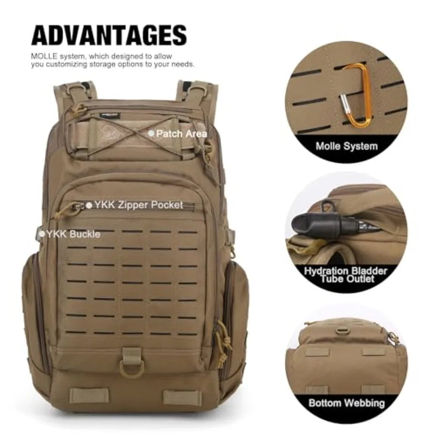 30L Molle Military Backpack, Tactical Backpack for Men, Cordura Backpack for Hiking, Camping, Trekking