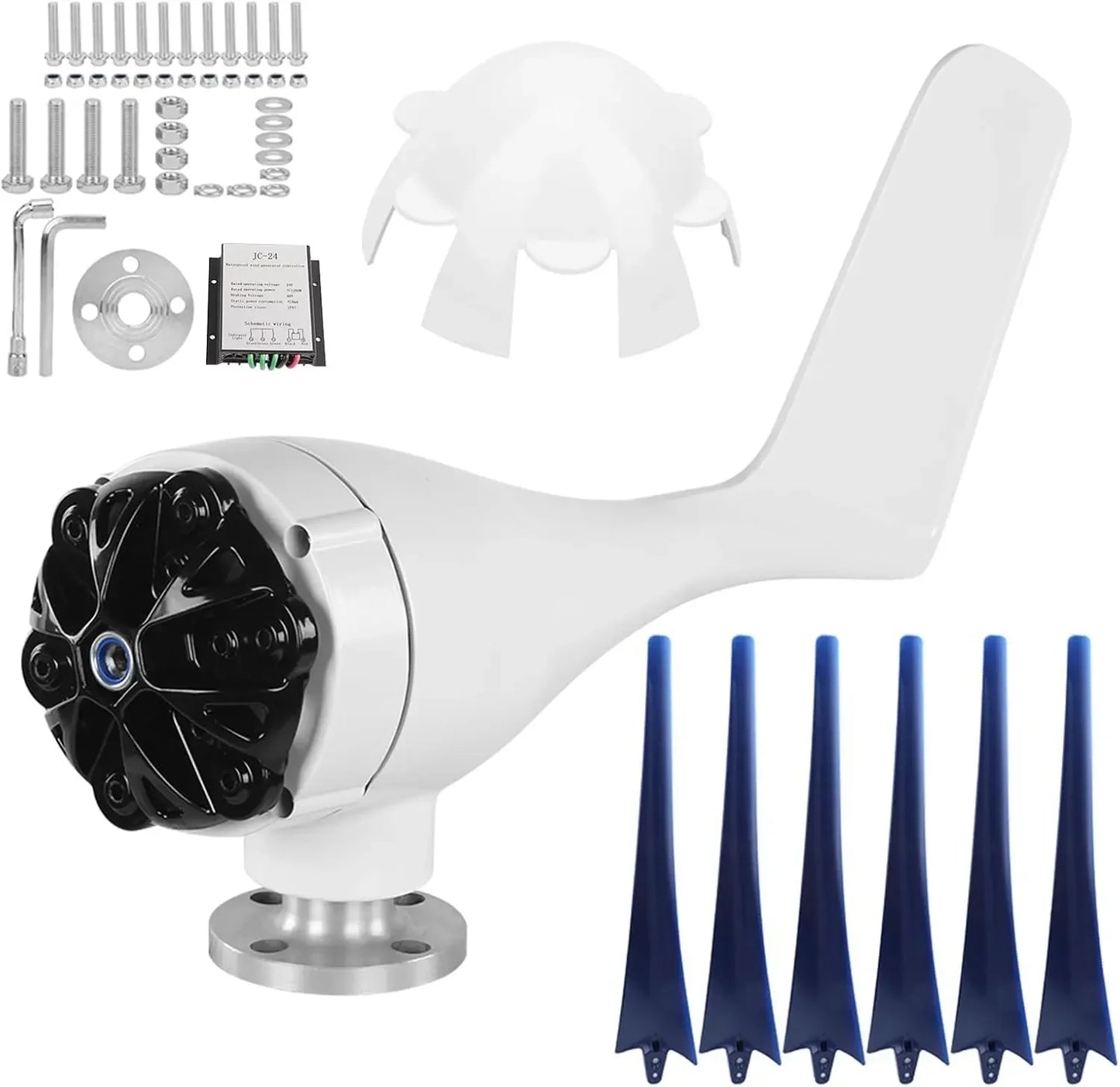 1600W 24V Wind Turbine Generator with 6 Nylon Fiber Blades Permanent Magnet Alternator for Residential Commercial Industrial Off