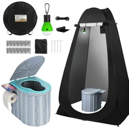 Portable Camping Toilet with Pop-Up Privacy Tent, 12-inch Toilet Seat, Outdoor Portable Folding Toilet Potty for Adults Load Ca