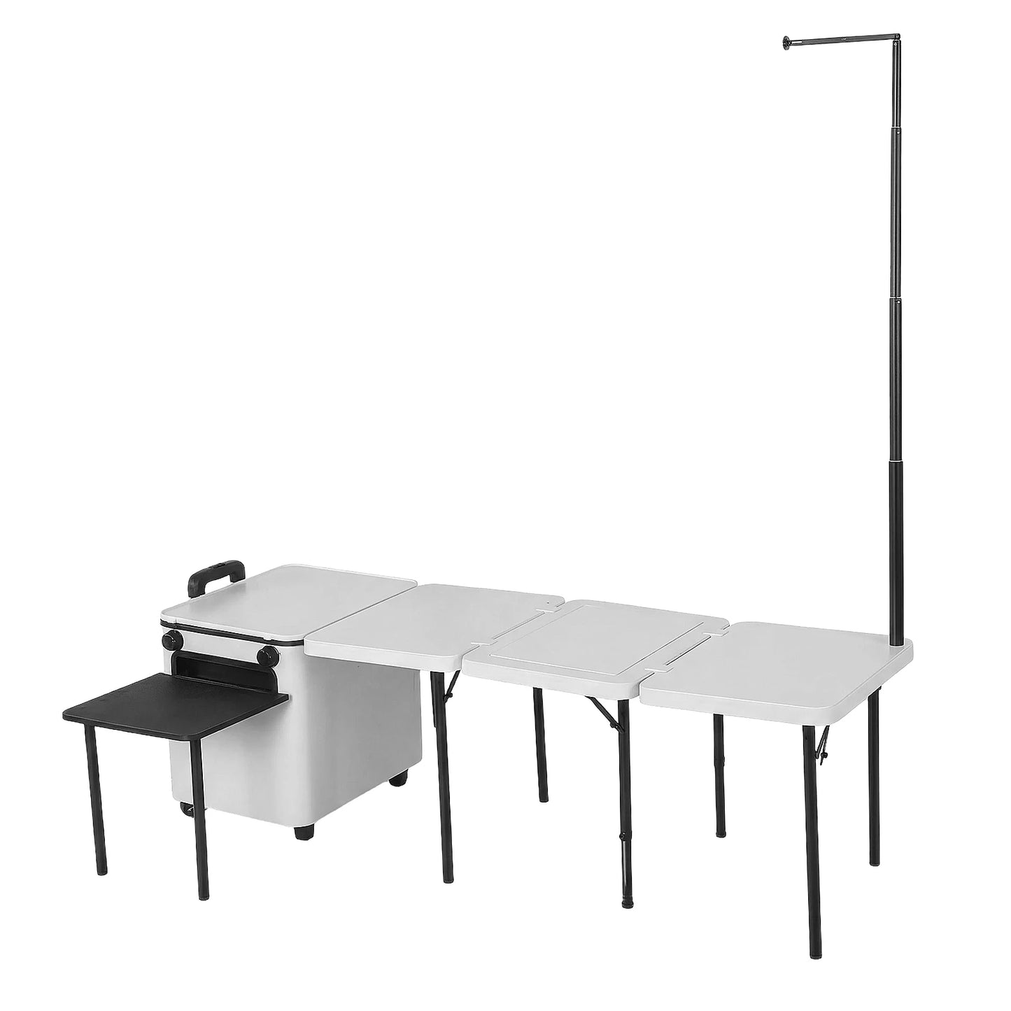 Portable Folding Kitchen Table with Wheels Camping Kitchen Table Cookware Table with Light Poles for RV Tailgating BBQ Picnic
