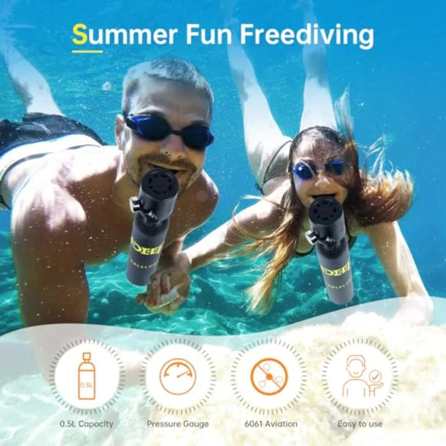 Scuba Tank Diving: Aluminum Alloy, Black, 0.5L Capacity Mini Scuba Tank for 7-10 Minutes Underwater Breathing, Portable Lung Ta