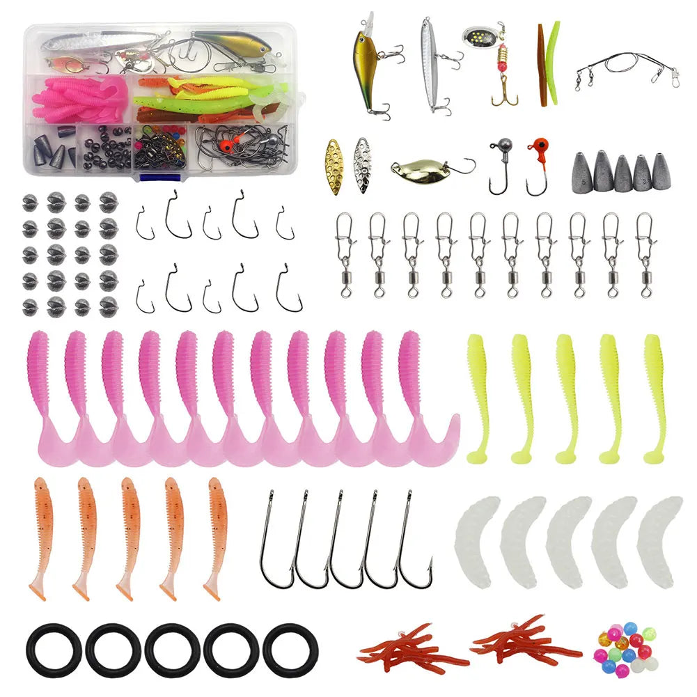 115pcs Fishing Lure Set Soft and Hard Bait Set Fishing Accessories Gifts for Men