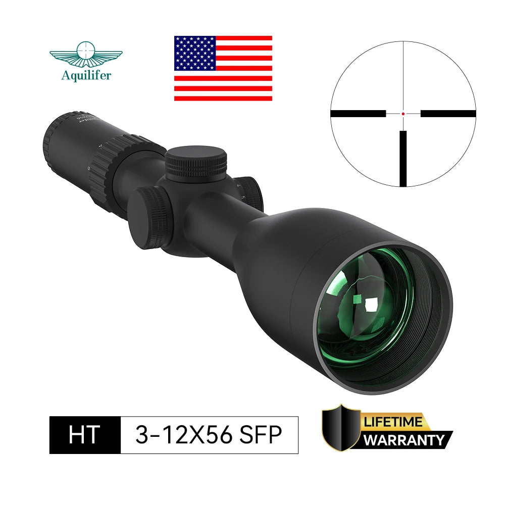 Aquilifer 3-12x56 Hunting Scope ED Glass Excellent Clarity Lifetime Warranty Zero Stop for Competition