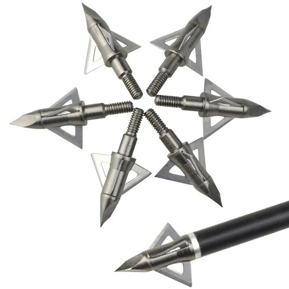 Archery Arrowhead12Pcs 100Grain 3 Blades Stainless Steel Broadheads Screw-in Tips for Compound Recurve Crossbow Hunting Shooting Target Practice Sports Accessories