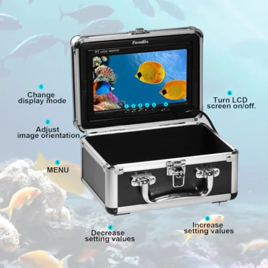 Lake, boat, ice fishing LCD monitor fish finder: 7-inch waterproof display, 1200TVL camera, 12 white + 12 IR LEDs, black housin