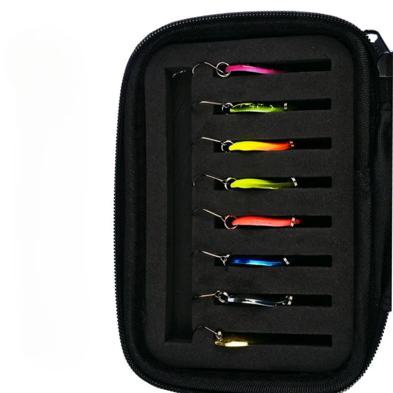 Fly Fishing Bait Rotating Spoon Bait with Foam Box Hard Fishing Accessory Bag Portable Bait Bag 16PCS