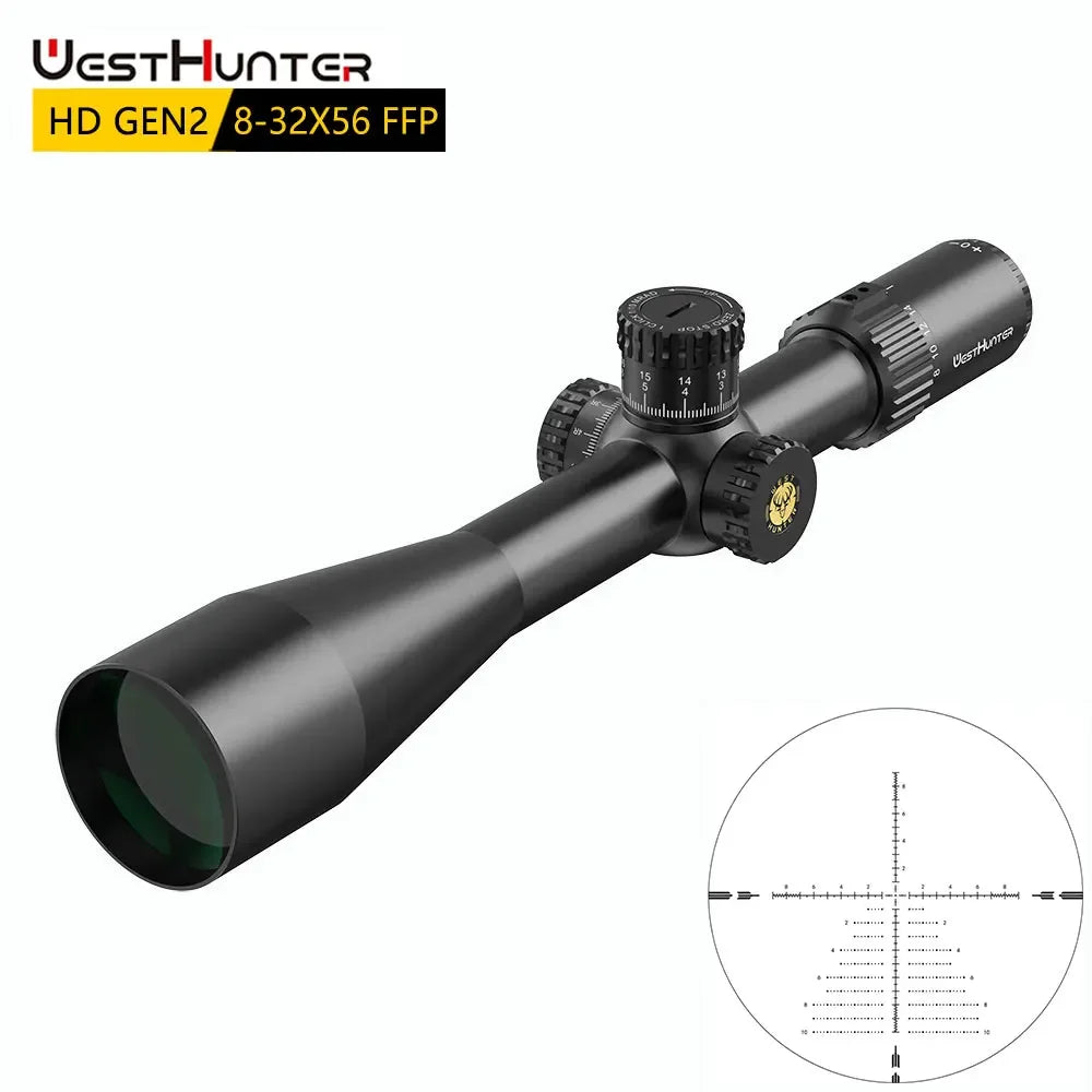 WestHunter HD GEN2 8-32X56 FFP Zero Stop Riflescope 1/10 MIL First Focal Plane Hunting Scope 34mm Tube Optical Sights