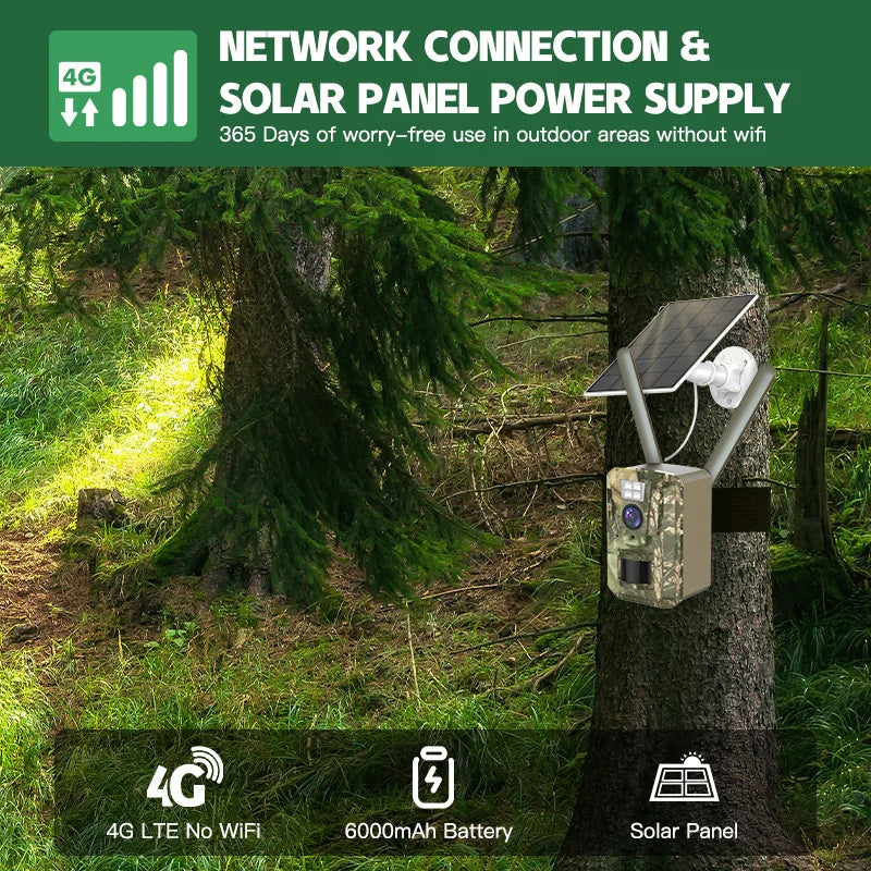 FIRSTCCTV EU 4G Cellular 3MP 2K Battery Solar PIR Motion Activated Wildlife Hunting Trail Camera IP66 Outdoor Night Vision