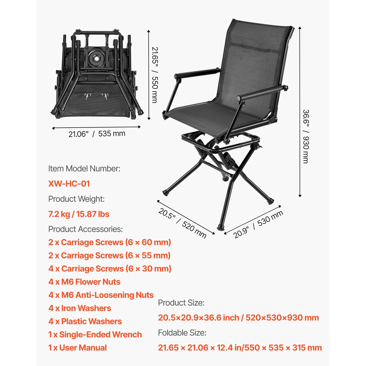 Hunting Chair 360° Silent Swivel Foldable Blind Chair Steel Frame Ground Stool Seat 300Lbs/350Lbs Capacity for Fishing