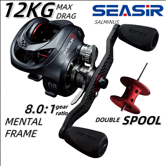 Salminus Baitcasting Fishing Reel Max Drag 12Kg 8.0:1 High Gear Ratio Metal Aluminum Frame coil