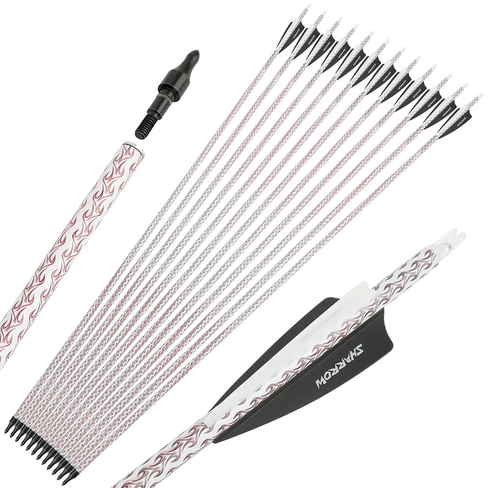 12pcs Spine 500 Mixed Carbon Arrows 100 Grain Replaceable  Arrowhead 3" Rubber Feather 31.5 Inch Archery Shooting Hunting Arrow