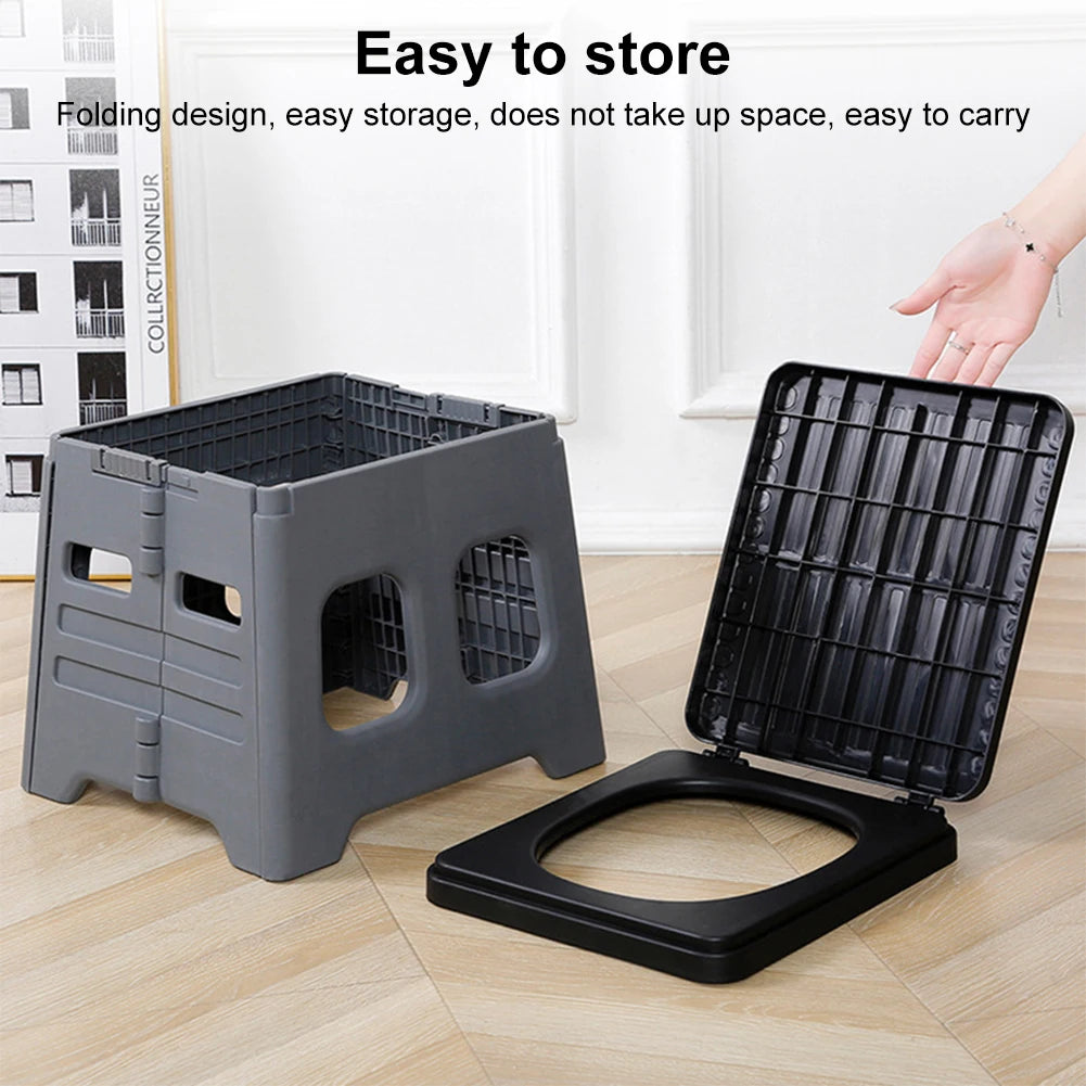 Portable Folding Toilet with Lid Foldable Outdoor Camp Toilet Multifunctional Folding Truck Toilet for Emergencies