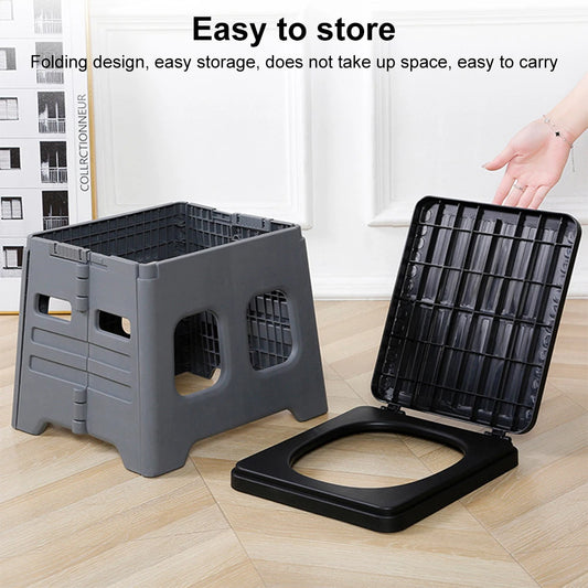 Portable Folding Toilet with Lid Foldable Outdoor Camp Toilet Multifunctional Folding Truck Toilet for Emergencies