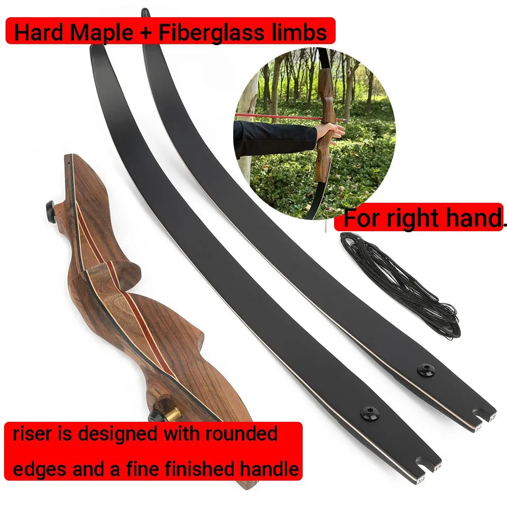 ILF Recurve Bow 60 Inch Takedown Split Bow Set 50/60lbs Right Hand Wooden Riser Archery Target Practice Hunting Equipment
