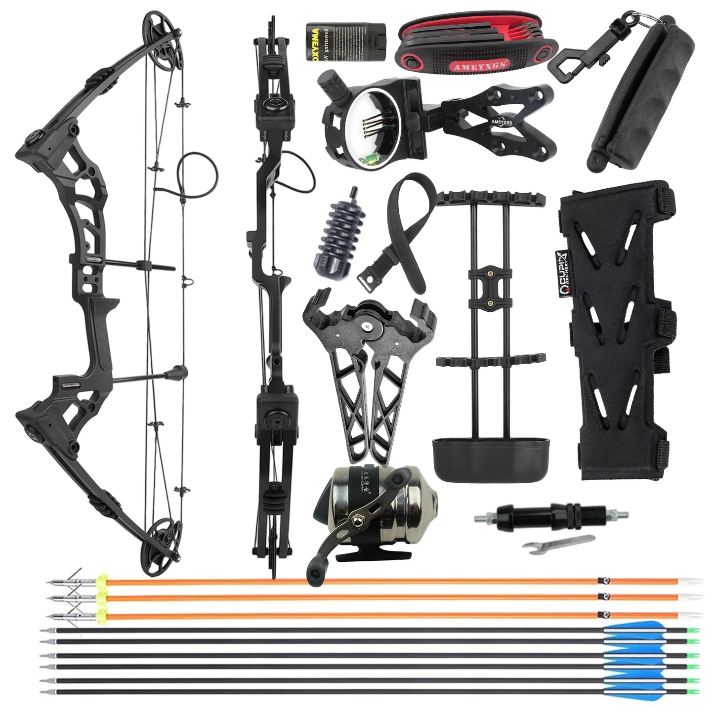 Archery Bowfishing Kit 20-70lbs Compound Bow 320FPS 80% Let-off Right Left Hand with Fishing Reel and Arrows Set