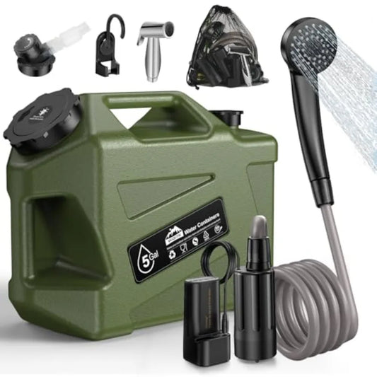 Portable Camping Shower with Water Jug Electric Rechargeable Camping Shower 5-Gallon Food Grade Water Containers Outdoor Camp P