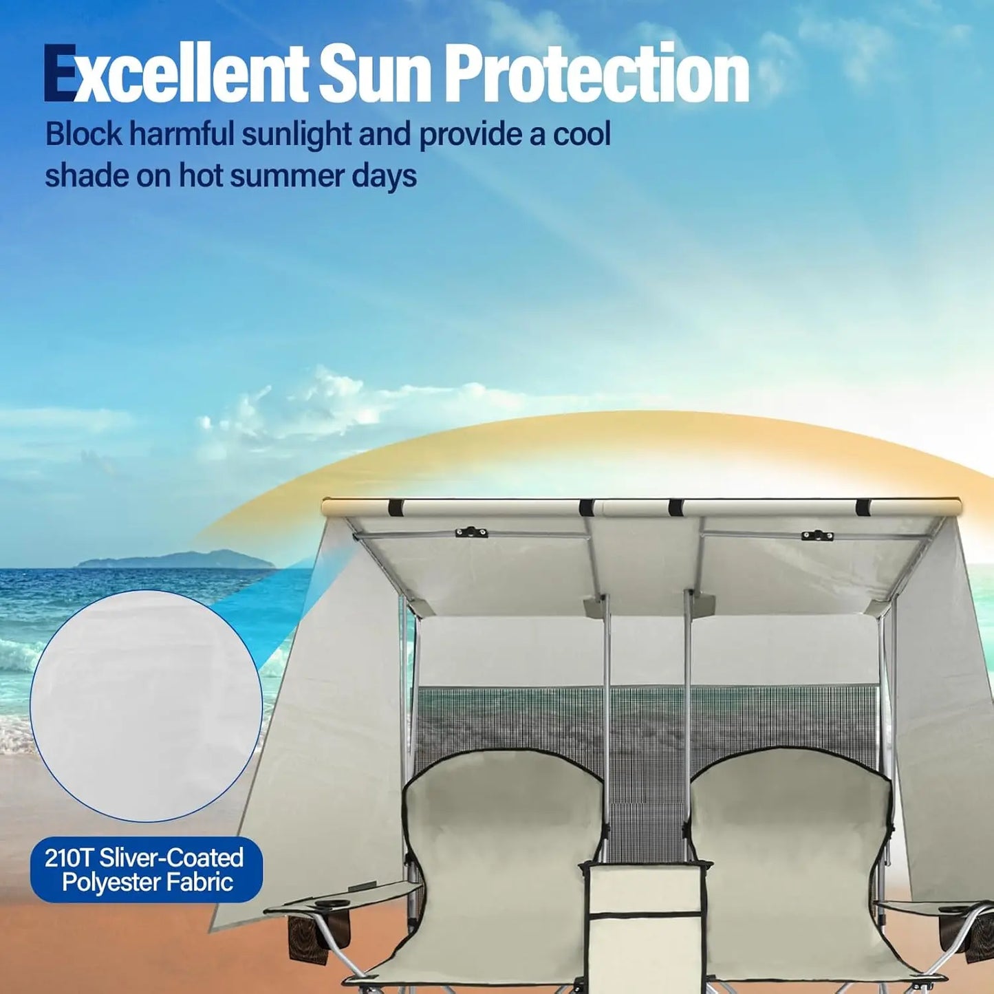 Double Camping Chair with Canopy, Loveseat Camping Chair,Folding Beach Chair with Cup Holder Cooler Bag for Sports Beach Outside