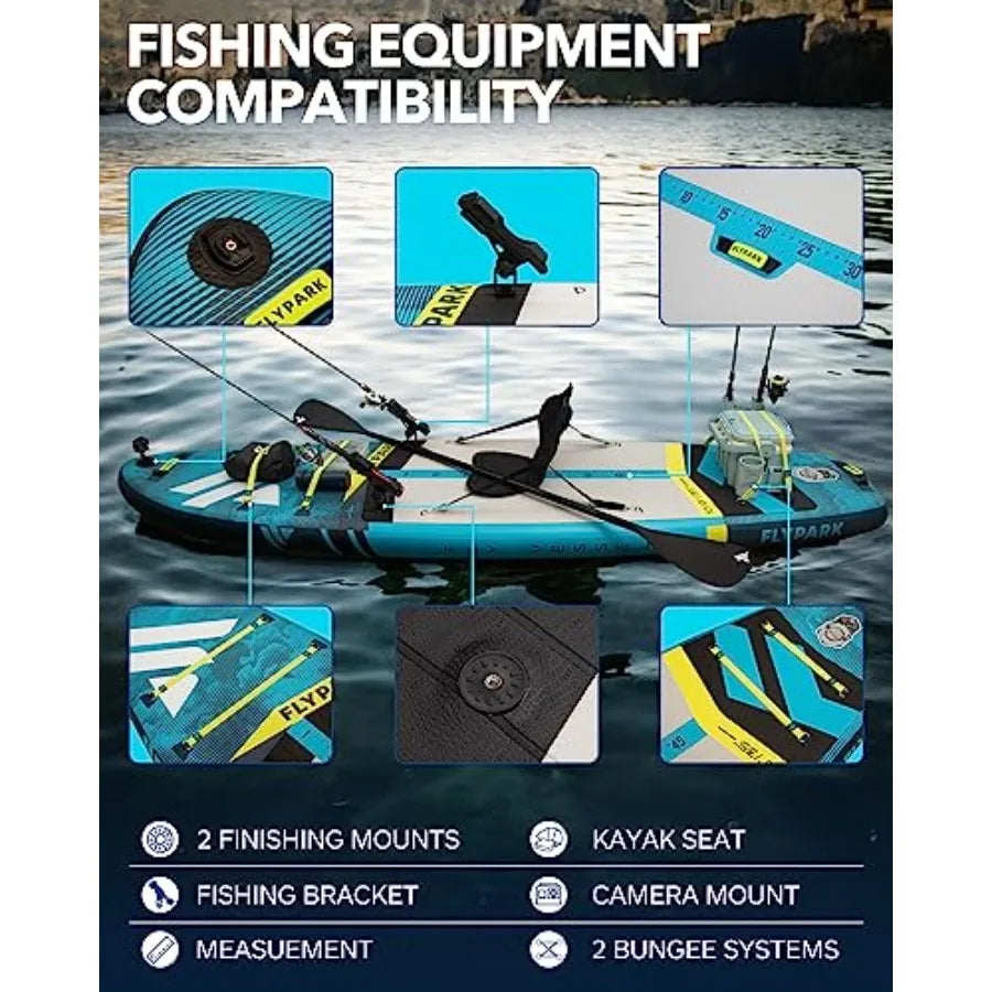 10'8/11'x35'' Extra Wide Inflatable SUP Paddle Board for Fishing Family Use 430lb Ccity Black with Camera Mount Shoulder Strap