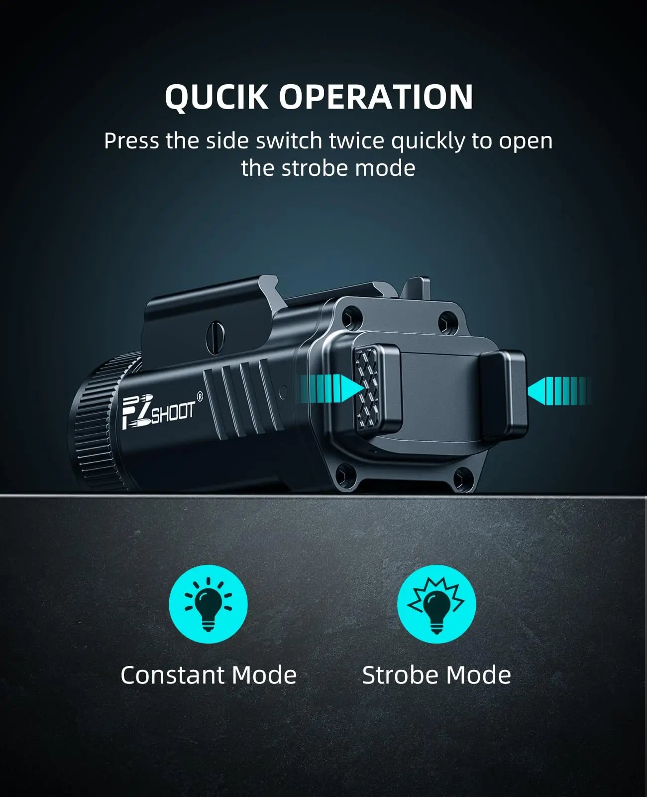 2000 Lumen Pistol Light with Quick Release, Magnetic Rechargeable Pistol Flashlight with Adjustable Slide Rail, Picatinny Flashlight with Strobe Mode for Home Defense, Hunting