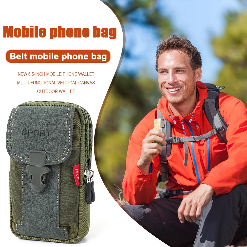 Multi-zipper Men Canvas Waist Belt Bum Bag Running Pouch Travel Camping Bags Casual Portable Mobile Phone Pouches