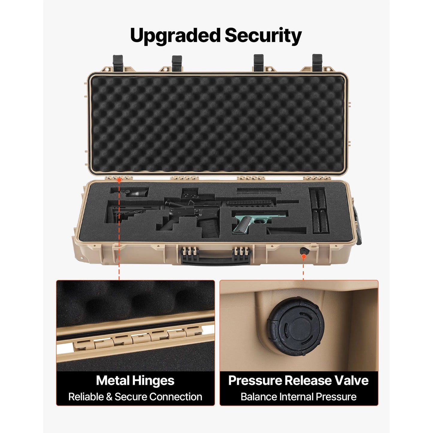 SucceBuy Hard Rifle Case Lockable Rifle Case w/ Pre-cut Foams & Wheels IP67 Waterproof Pistol Storage Cases for Rifles Shotguns