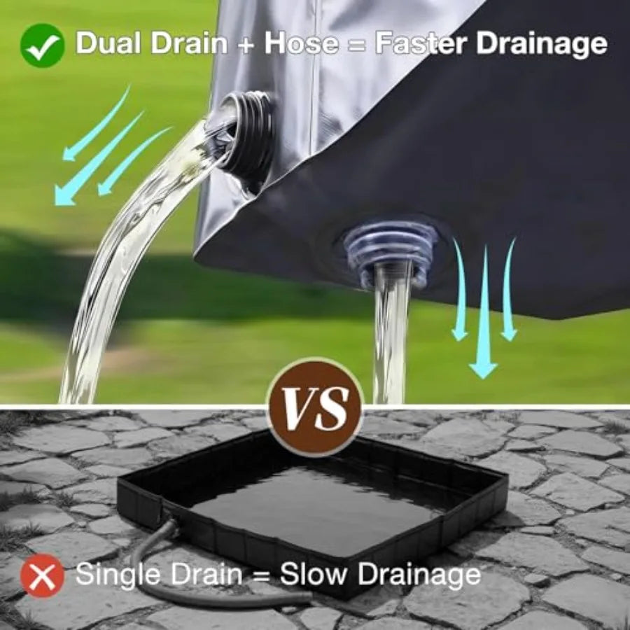 Upgraded Portable Shower Pan 41" x 41" x 5" Foldable Camping Shower Base with Waterproof Storage Bag Dual Drain Holes for RV Ca