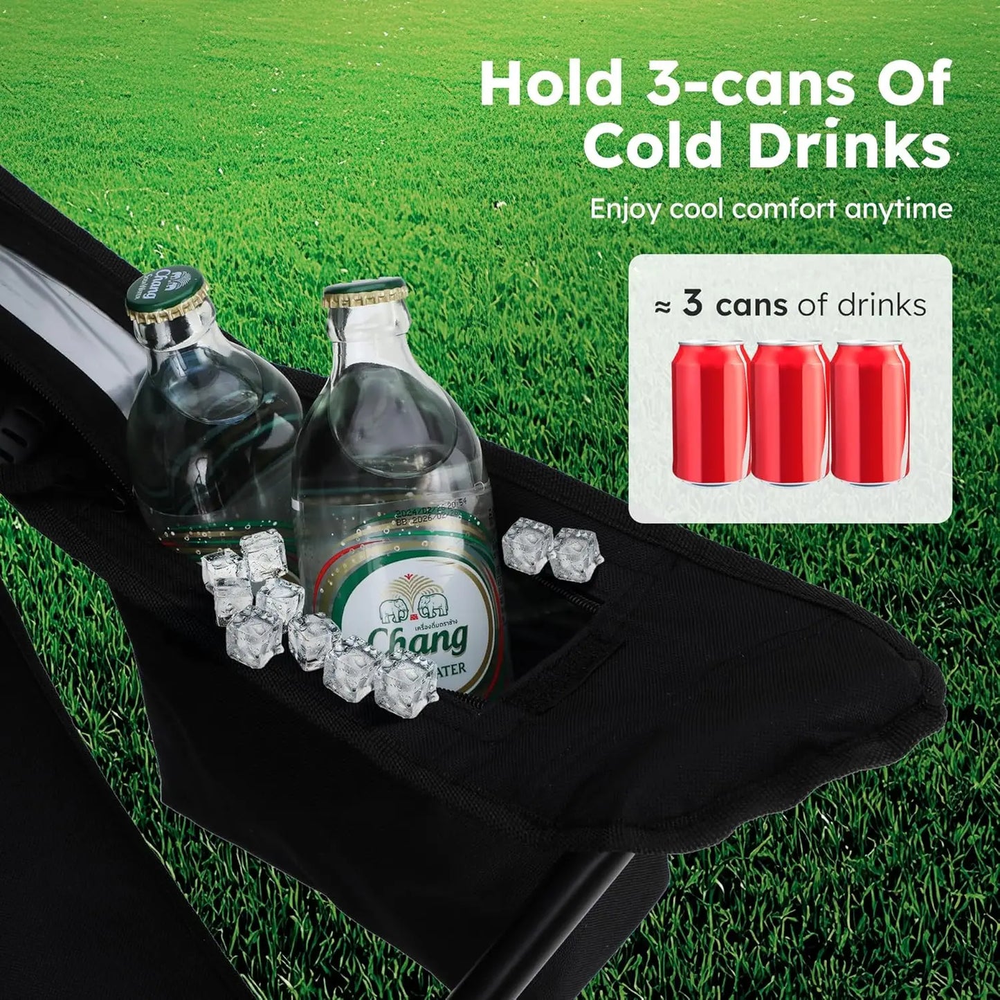 Camping Chair 2 Pack Portable Chair with 3-Can Cooler Folding Chair with Side Pocket and Cup Holder