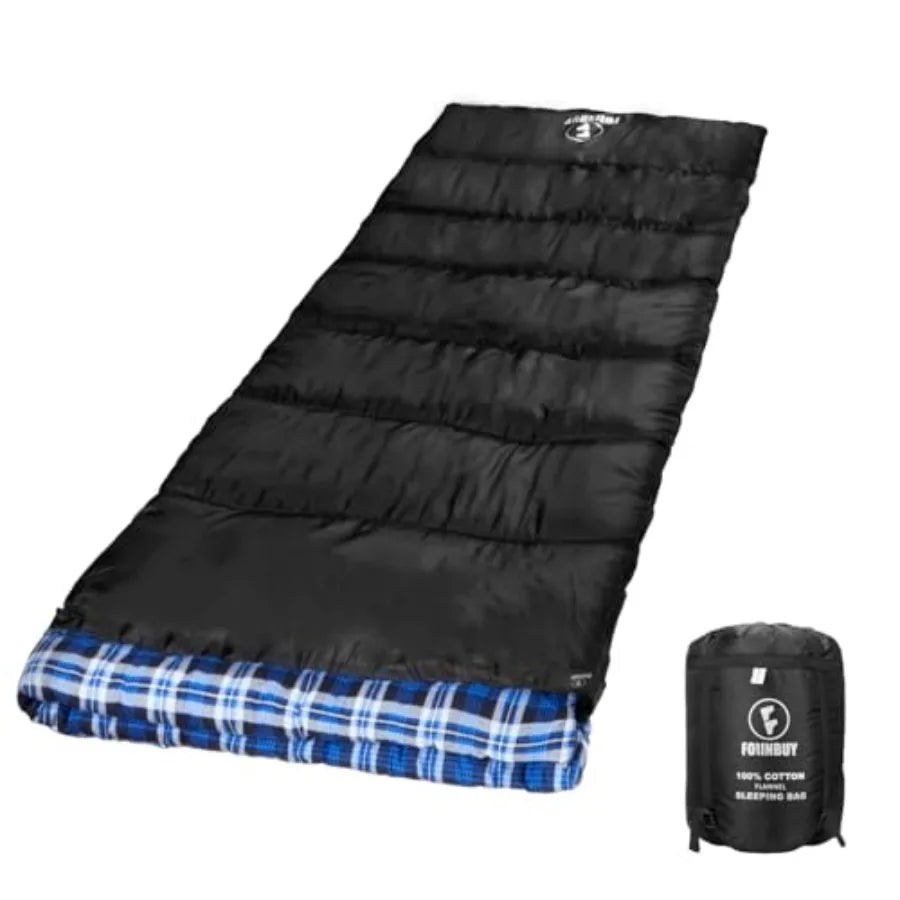 Flannel Sleeping Bag Cold Weather for Adults XL Camping Cotton Sleeping Bag 4 Season Big and Tall, Waterproof with Compression