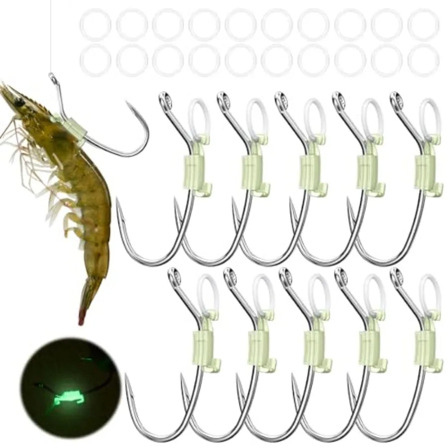 Luminous Live Shrimp Hooks - High Carbon Steel Fishing Hooks Saltwater Corrosion Resistant Barbed Strong Hooks Freshwater Shrim