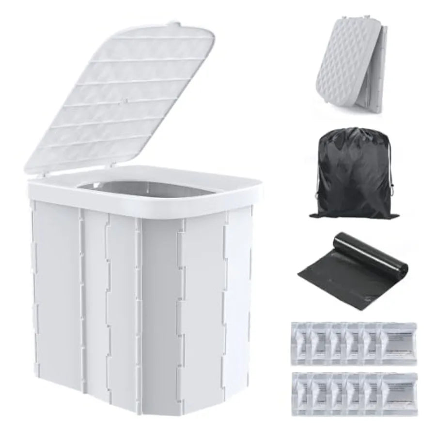 XL Portable Folding Camping Toilet - Travel Potty for Adults, 12 Toilet Bags, 12 Pack Liquid Waste Gel