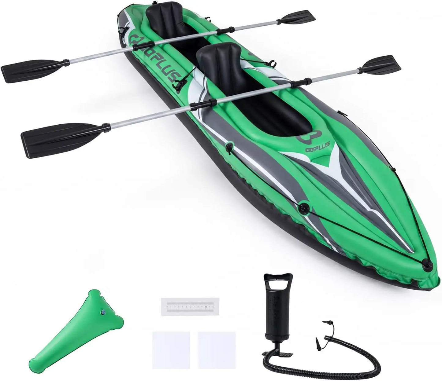 11.5 Ft Heavy Duty Inflatable Tandem Kayak for Two Adults - Includes Aluminum Paddles, Seats, Footrest, Hand Pump - Blow Up Canoe for Fishing in Lake and River