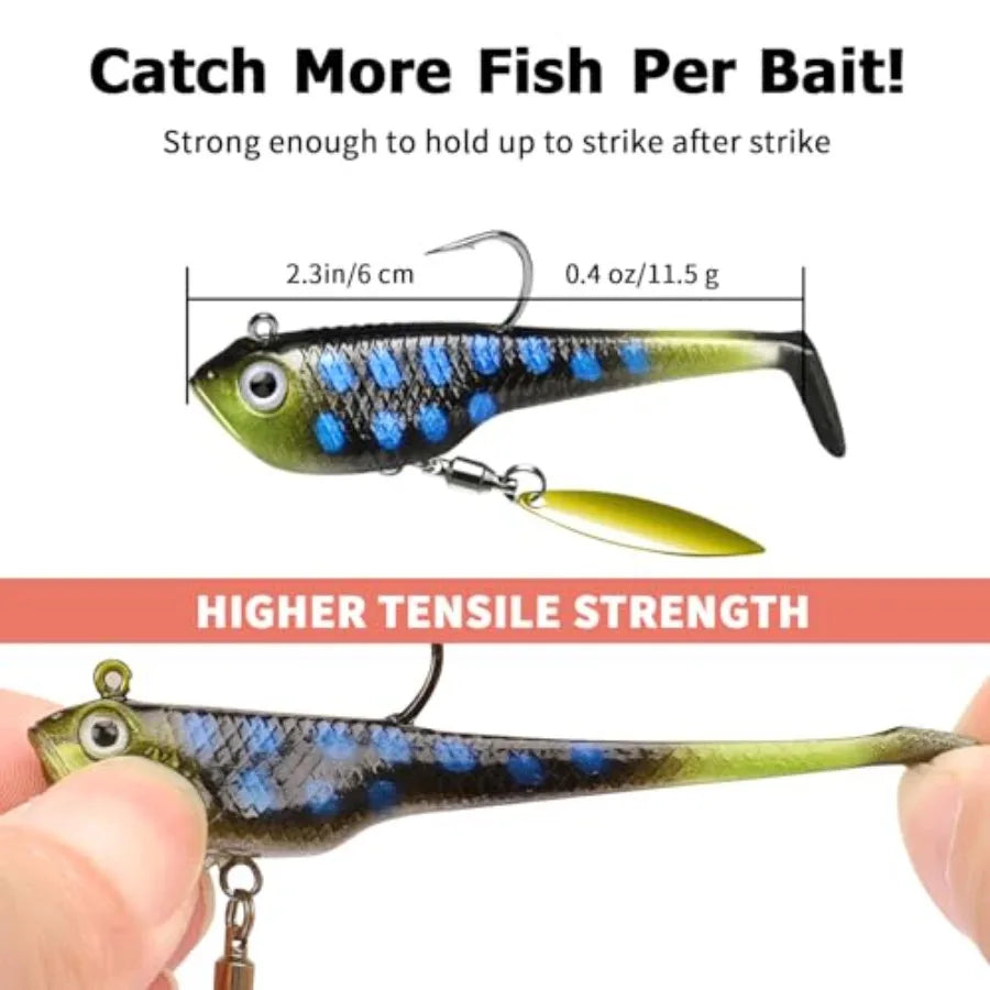Shadtale Easy Catch Soft Fishing Lures with BKK Hooks - Trembly Sinking and Vibrating Swim for More Bites Pre-Rigged Swimbaits