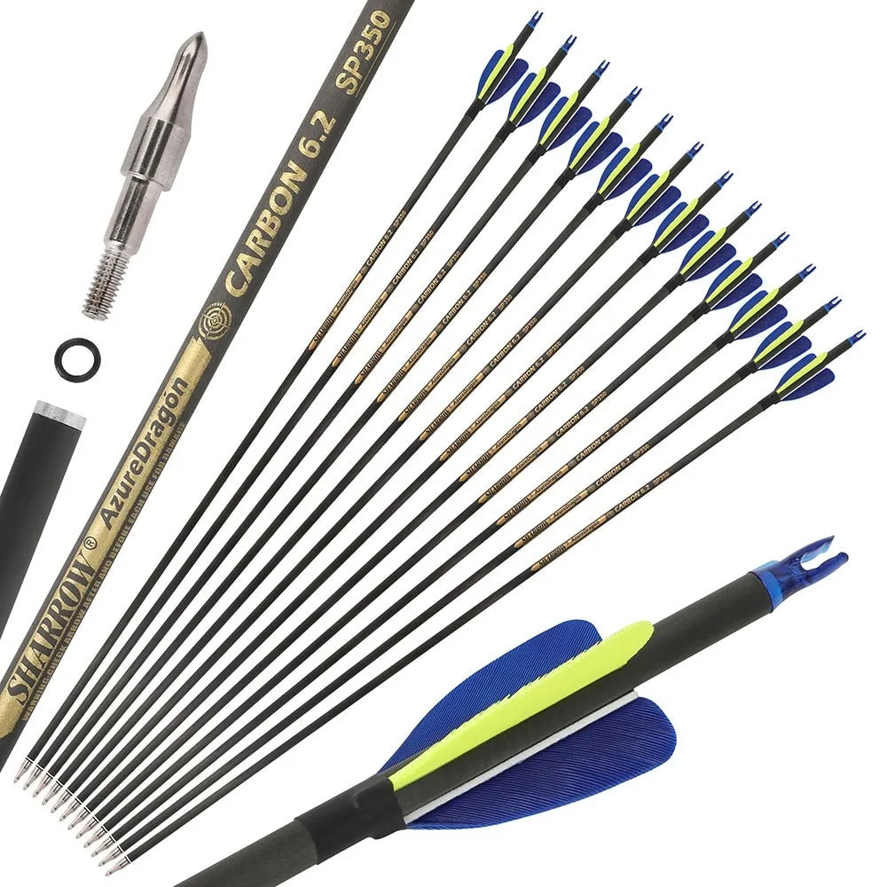 Carbon Arrows 32 Inch Spine 500/600 Pure Carbon Shaft with 2 Inch Feathers for Outdoor Hunting Shooting Compound Recurve Bow