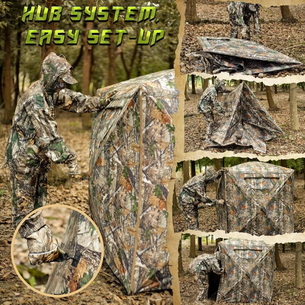 USA Stock Hunting Blind 2 Person Pop Up Blinds 360 Degree See Through Portable Durable Hunting Ground Blinds for Deer Turkey