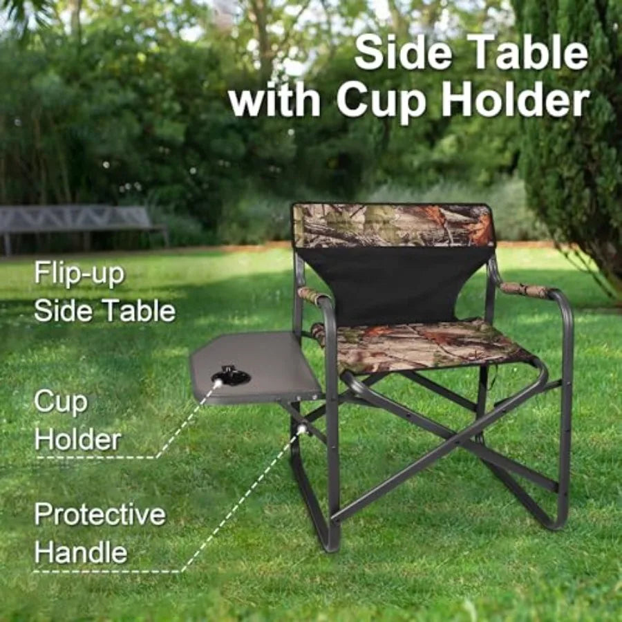 Directors Camping Chairs-Lightweight Folding Lawn Chairs with Side Table-Outdoor Foldable Camp Chair for Hunting Fishing Travel