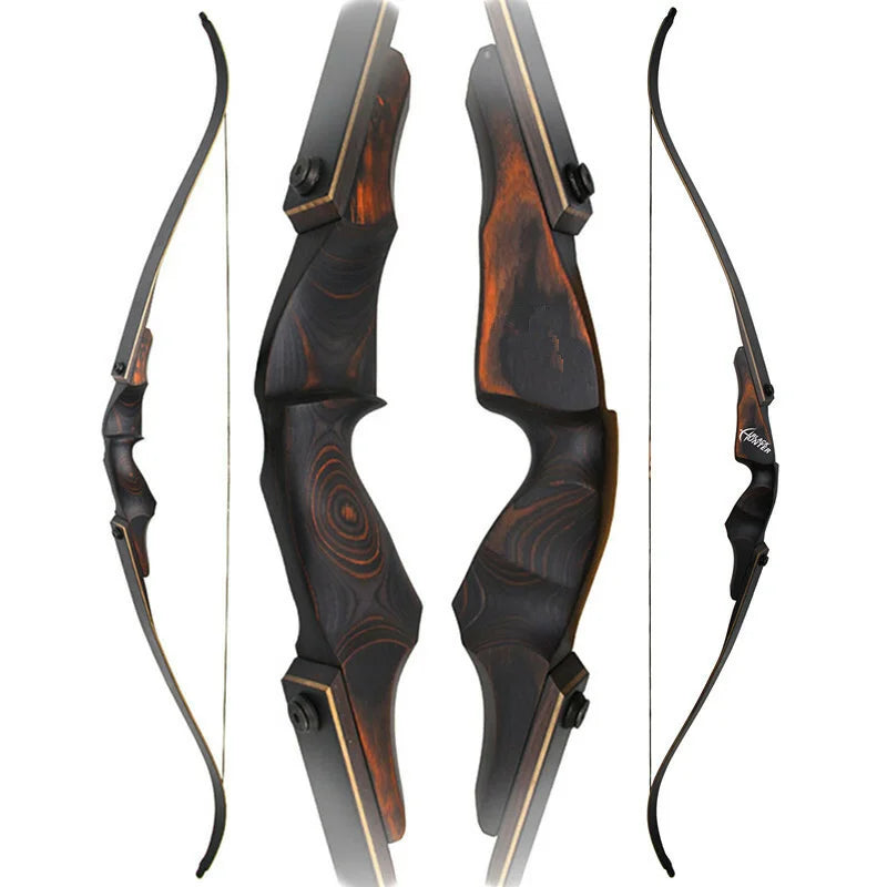 Hunting Recurve Bow 60" Takedown Archery Bow 25-60lbs Bamboo Laminated Limbs Wooden Riser Suitable for Right Hand Shooters