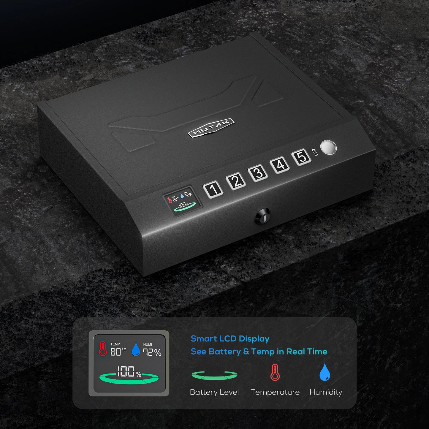 Gun Safe for Handgun, Biometric Pistol Safes with LCD Display&Anti-theft Rope-Hand Gun Lock Box for Desk Drawer,Nightstand,Car