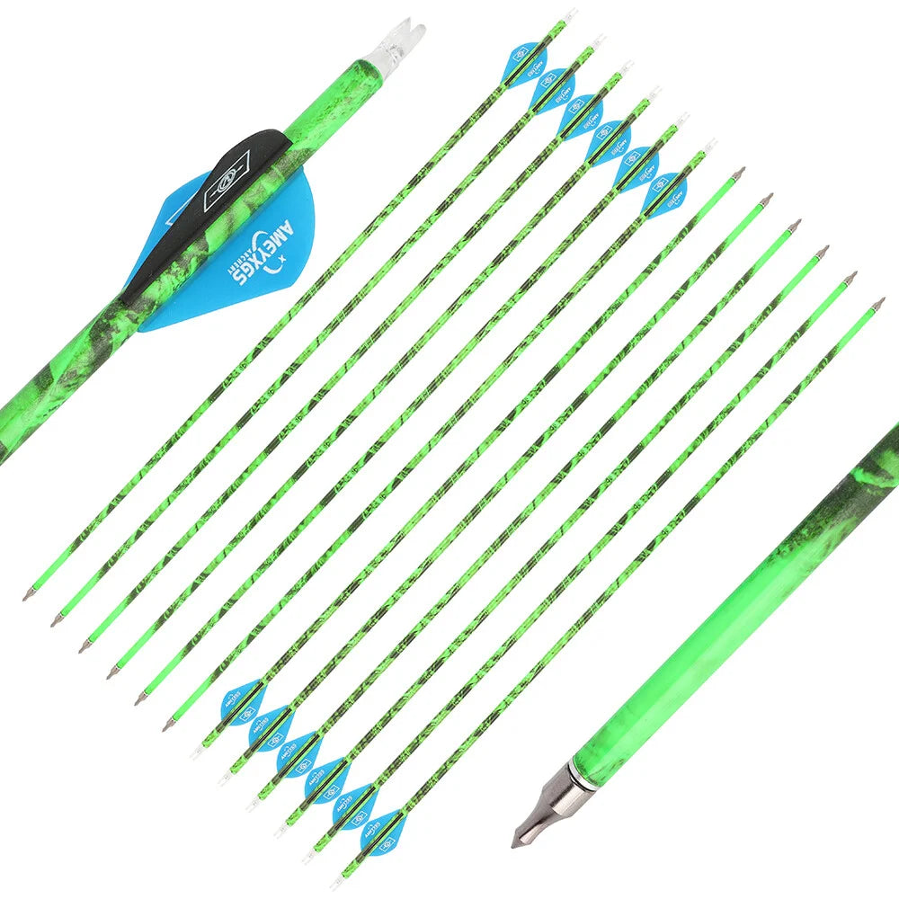 Mixed Carbon Arrows 30 Inch Spine 500 ID6.2mm Rubber Feather Vanes for Compound Recurve Bow Hunting and Outdoor Shooting