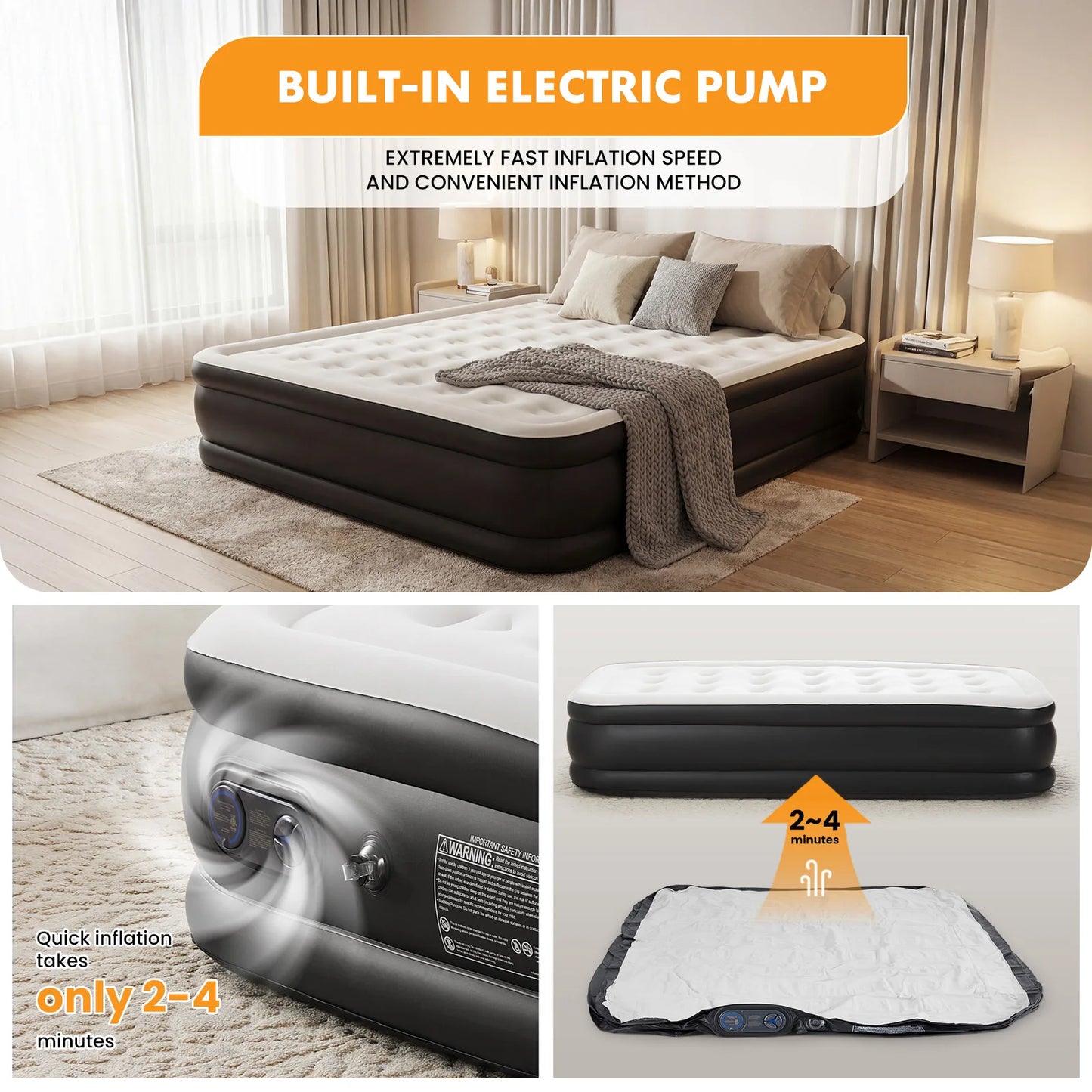 MCQ Queen Air Mattress 22IN Tall Inflatable Blow Up Airbed with Built-in High Capacity Pump Air Bed for Home or Camping