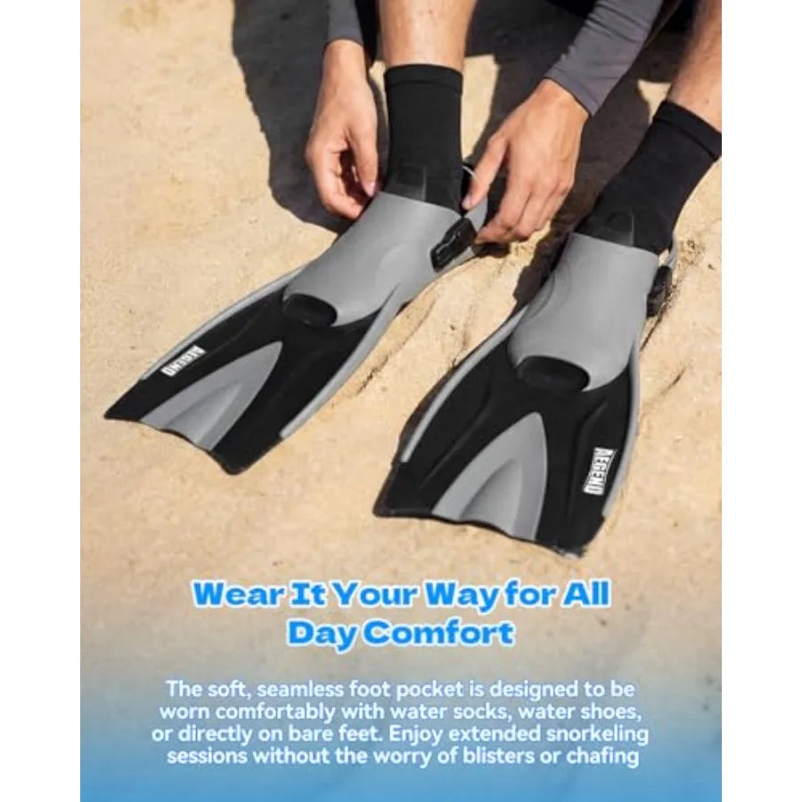 Snorkeling Gear for Adults Men Women: Anti-Fog Panoramic Mask Set, Adjustable Fins and Dry Top Snorkel All-in-One Travel Snorke