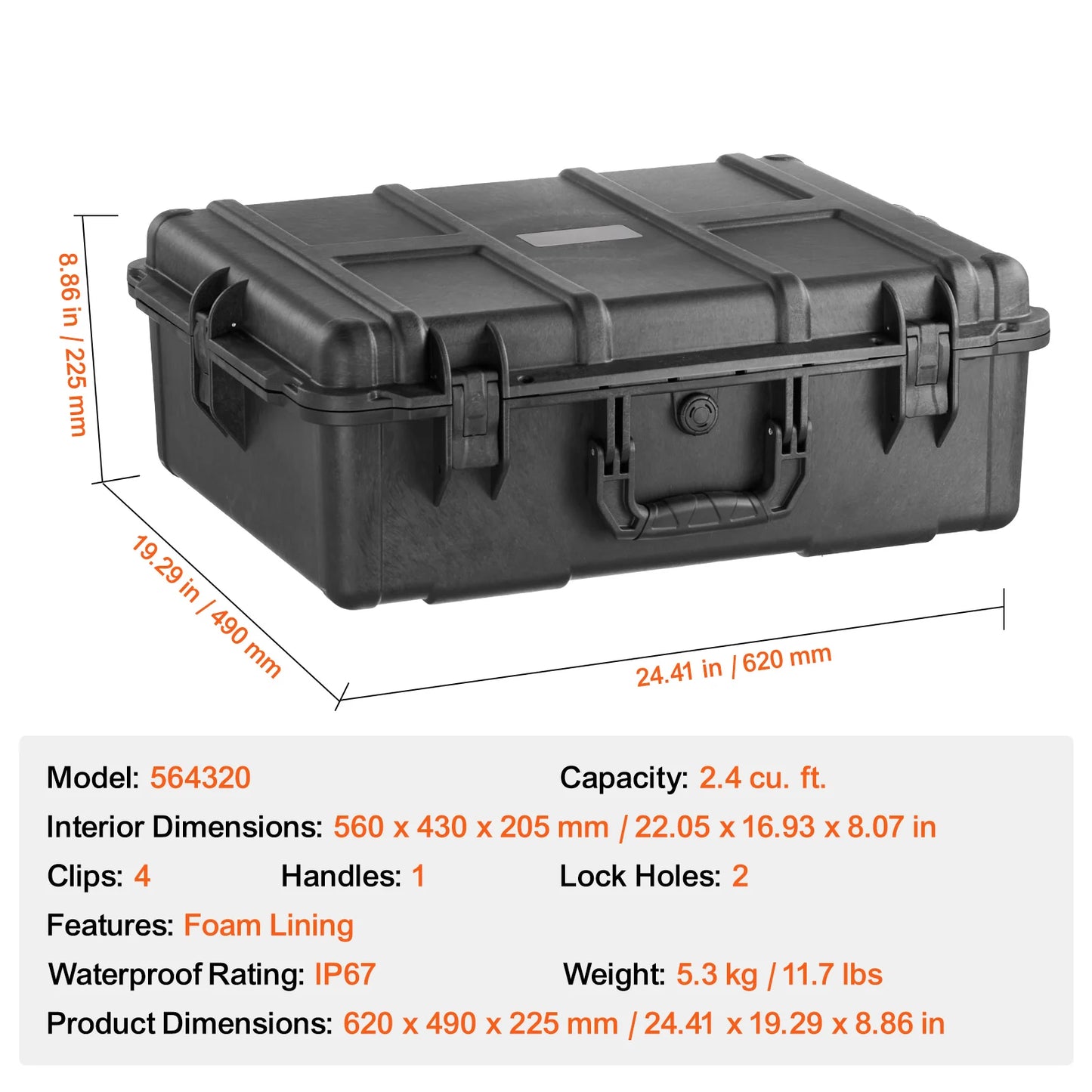 IP67 Weatherproof Hard Case Heavy Duty Protective Case w/ Pre-cut Foam and Handles for Travel Hunting Military Cameras