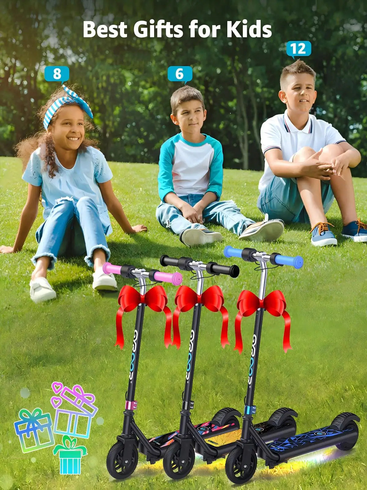 Gyroor H30Max Electric Scooter for Kids, LED Dispaly, 150W Powerful Motor, Dual Brake System, Adjustable Height and Speed