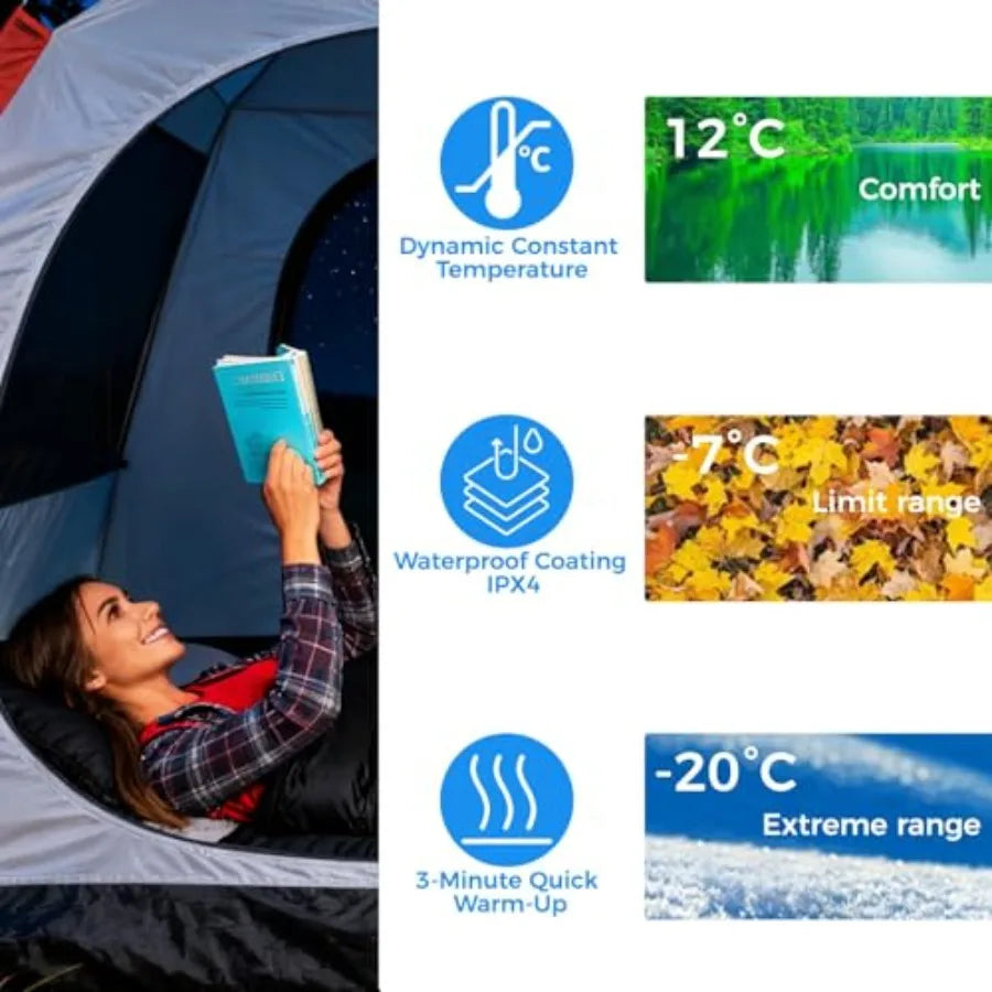 Heated - Portable USB Power Warm Sleeping Bag for Camping with 4 Heating Zones, Cold Weather Sleeping Bag for All Season Campin