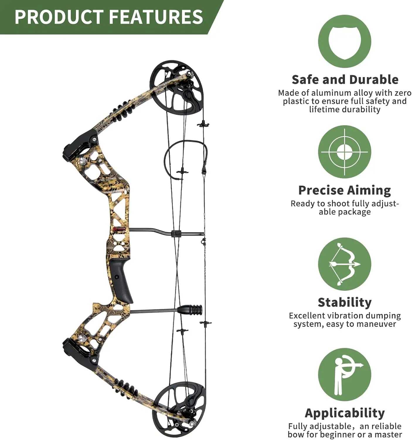 Compound Bow and Arrow for Adult and Beginner, Hunting Bow Archery Set, Right Hand, 30-70 Lbs Draw Weight, 23.5\\u201d-31\\u201d
