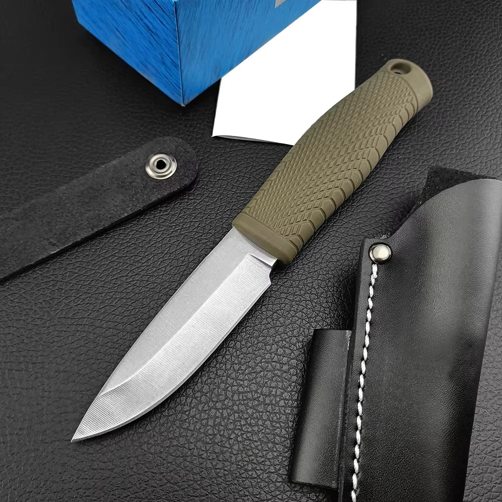 Tactical Survival Hunting Straight Knife BM 18050 CPM-MagnaCut 2.7" Stonewash Fixed Blade Knife Blue TPV Handle Cutting Tools