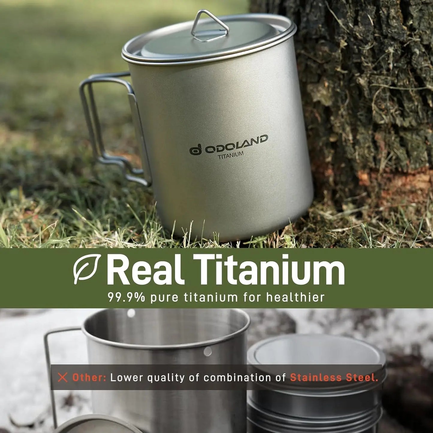 Titanium Camping Cookware 420ML & 750ML Pot with Lid and Spork, Lightweight Backpacking Cook Set for Hiking Travel Picnic
