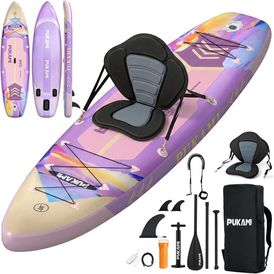 Extra Wide Inflatable Stand Up Paddle Board, 11'1" x 33", 450 lbs Capacity for Adults, Includes Premium Accessories Kit, Backpack, and Seat, Non-Slip Stable Deck, Blow Up Kayak Suitable for Yoga, Fishing, and Surfing