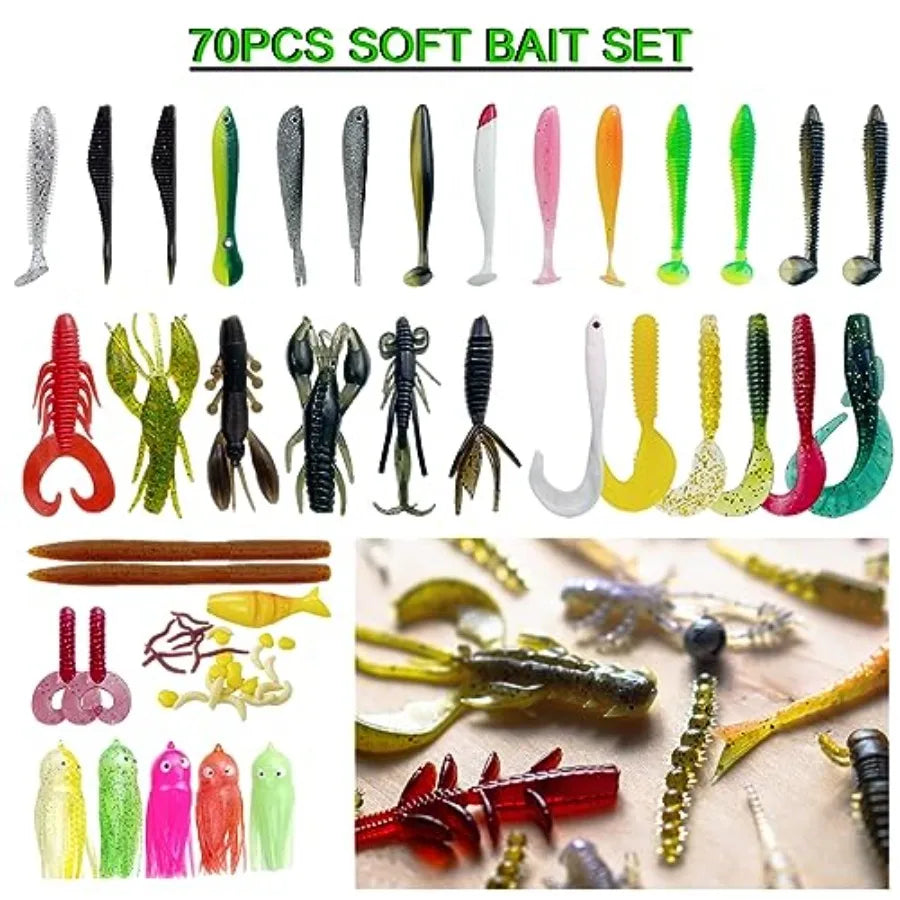 Fishing Lures Kit with Tackle Box Included Crankbait, Minnow, Spinnerbaits, Spoons, Soft Lures, Jigs, Hooks, Bait Rigs, Weights