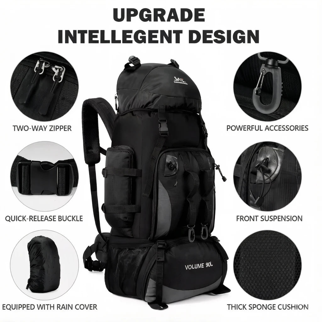 90L Waterproof Hiking Backpack Camping Rucksack Large Capacity Travel Outdoor Sports Bag for Trekking Backpacking and Adventure